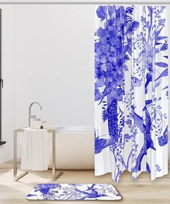 Purple Hydrangea and Hummingbird Fabric Shower Curtain Liner for Bathroom Dcor