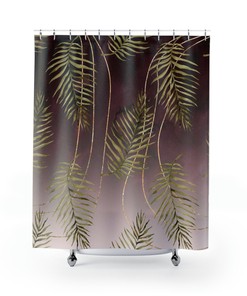 Purple Lavender Ombre Floral Shower Curtain With Jungle Sage Green Leaves For Relaxing Bathroom
