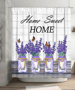 Purple Lavender Rustic Floral Farmhouse Remzoke Shower Curtain for Bathroom Decor
