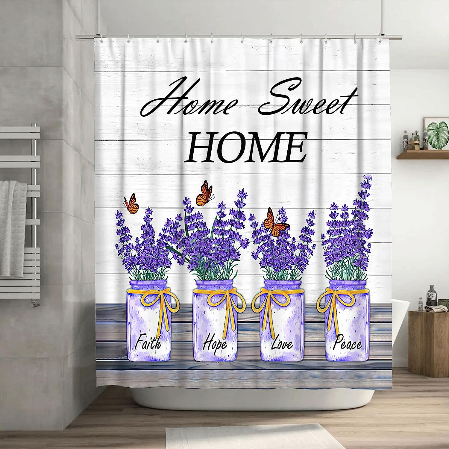 Purple Lavender Rustic Floral Farmhouse Remzoke Shower Curtain for Bathroom Decor