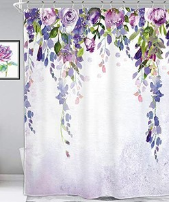 Purple Lavender Wisteria Watercolor Shower Curtain For Bathroom, Waterproof Fabric