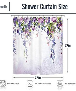 Purple Lavender Wisteria Watercolor Shower Curtain For Bathroom, Waterproof Fabric