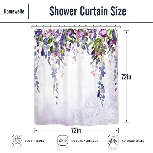 Purple Lavender Wisteria Watercolor Shower Curtain For Bathroom, Waterproof Fabric