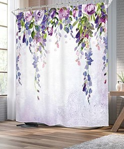 Purple Lavender Wisteria Watercolor Shower Curtain For Bathroom, Waterproof Fabric