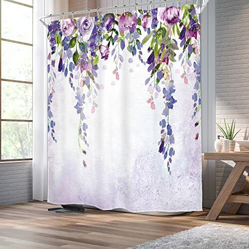 Purple Lavender Wisteria Watercolor Shower Curtain For Bathroom, Waterproof Fabric