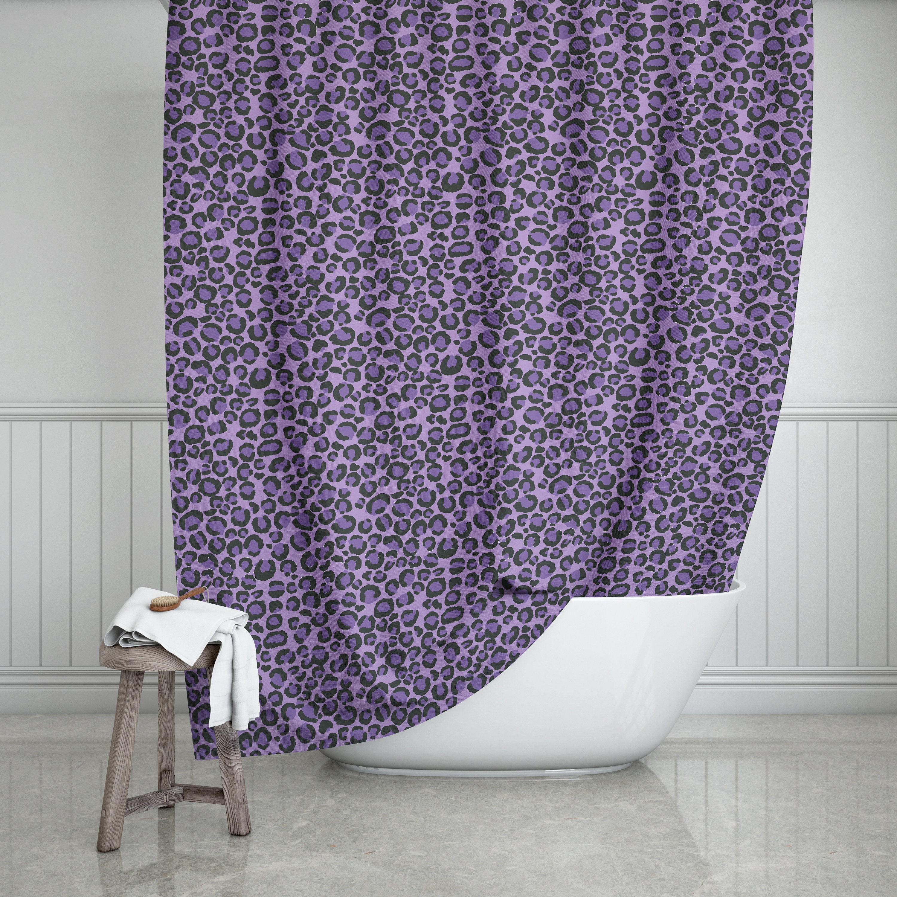 Purple Leopard Animal Print Bath Curtain for Glam Bathroom Decor
