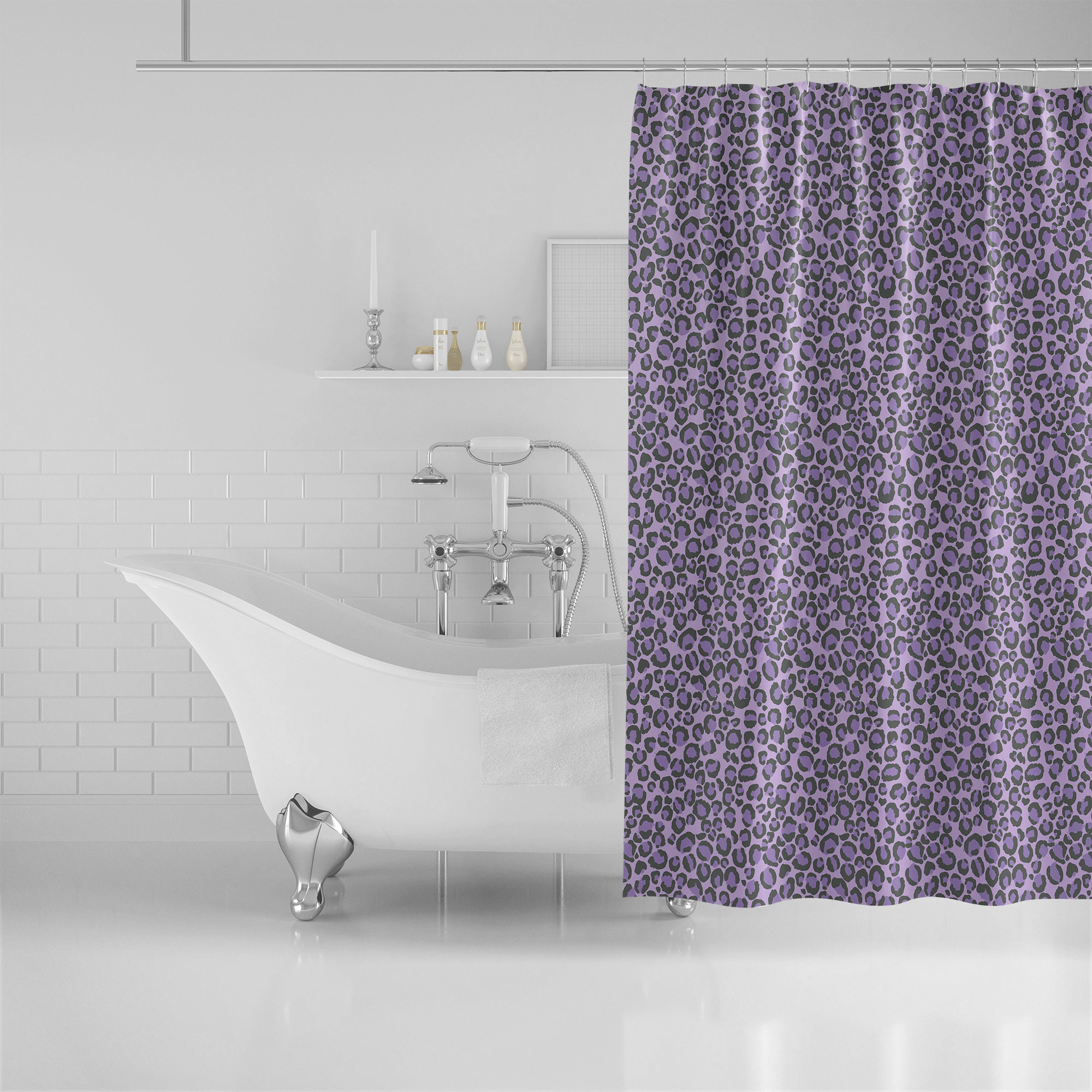 Purple Leopard Animal Print Bath Curtain for Glam Bathroom Decor