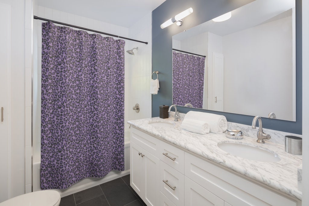 Purple Leopard Animal Print Bath Curtain for Glam Bathroom Decor