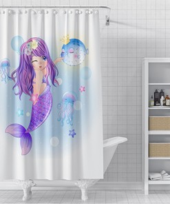 Purple Little Mermaid Decorative Shower Curtain