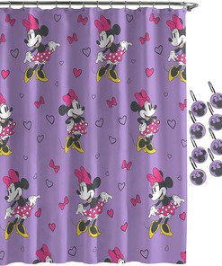 Purple Love Shower Curtain with Minnie Mouse Print for Disney Fan Bathroom