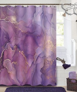 Purple Marble Ombre Shower Curtain For Modern And Elegant Bathroom Decor, Unique Prints And Waterproof Fabric.