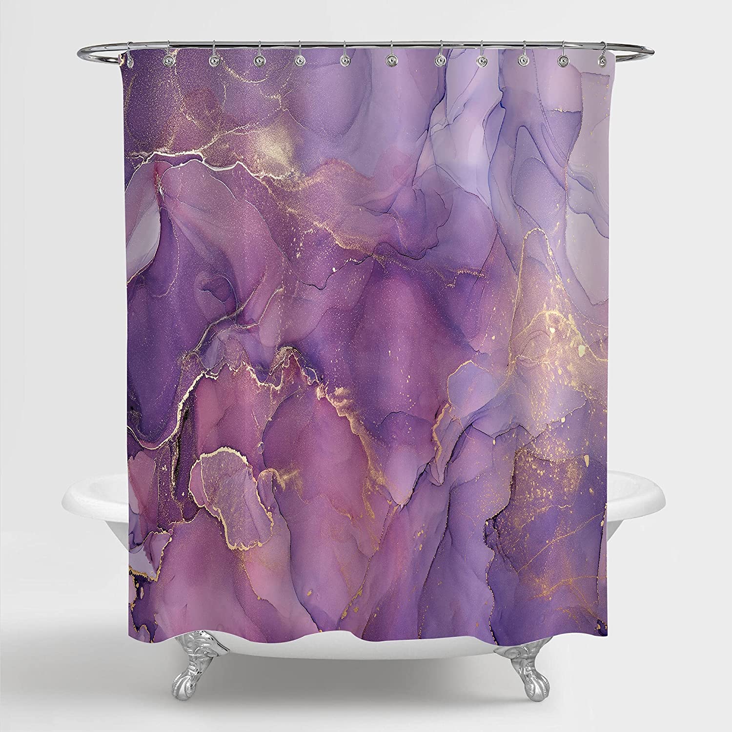 Purple Marble Ombre Shower Curtain For Modern And Elegant Bathroom Decor, Unique Prints And Waterproof Fabric.