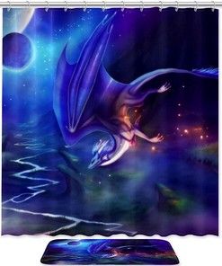 Purple Nightlight Dragon Shower Curtain for a Fantasy-themed Bathroom