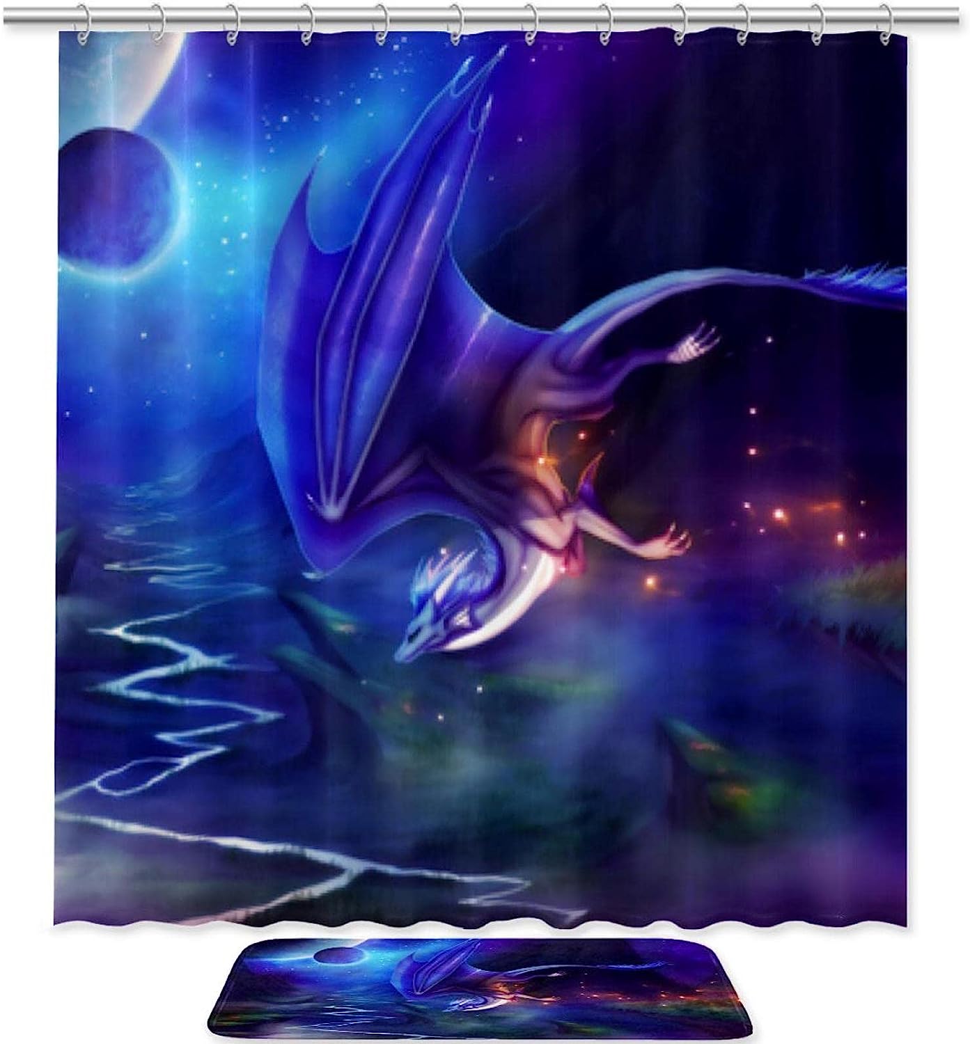 Purple Nightlight Dragon Shower Curtain for a Fantasy-themed Bathroom