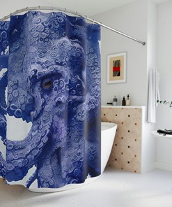 Purple Octopus AI Art Design Shower Curtain Print for Modern Bathroom Decor