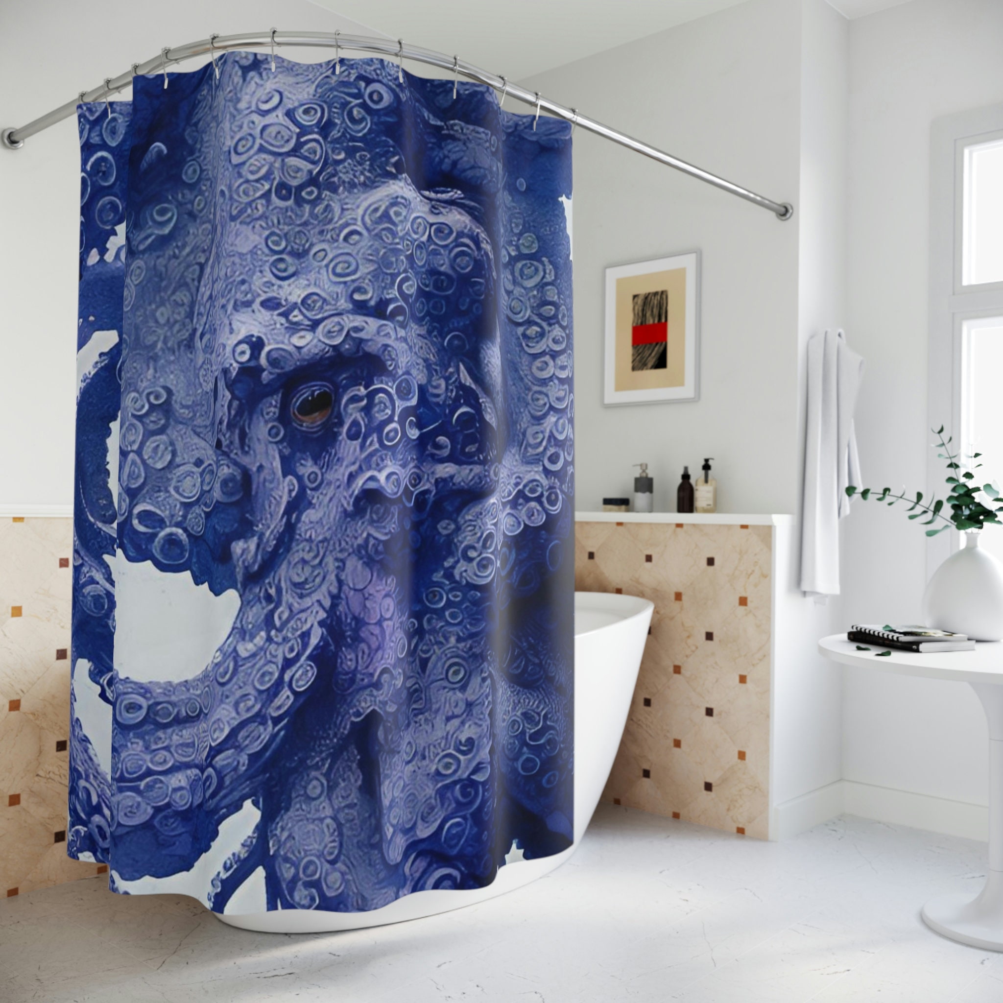 Purple Octopus AI Art Design Shower Curtain Print for Modern Bathroom Decor