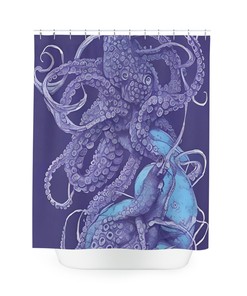 Purple Octopus Shower Curtain Print with Modern Outer Space Art Design