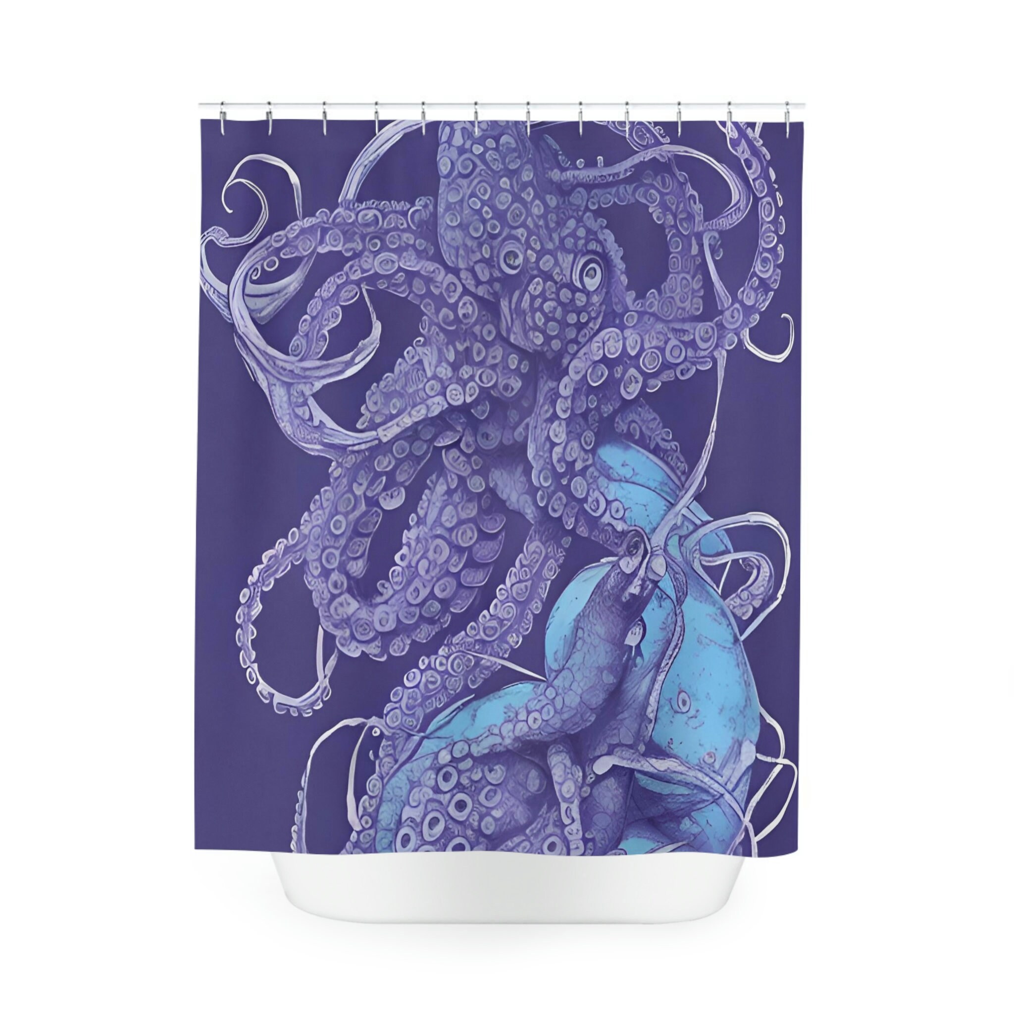Purple Octopus Shower Curtain Print with Modern Outer Space Art Design
