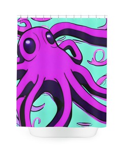 Purple Octopus Waterproof Fabric Shower Curtain with Modern AI Art Design