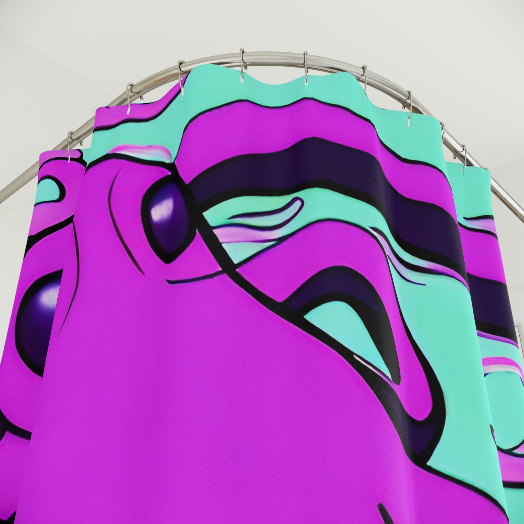 Purple Octopus Waterproof Fabric Shower Curtain with Modern AI Art Design
