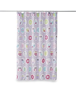 Purple Owl Flower Fabric Kids Bathroom Shower Curtain with Matching Hooks