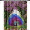 Purple Peafowl Feathers Shower Curtain with Peacock and Fantasy Forest for Enchanting Bathroom Decor