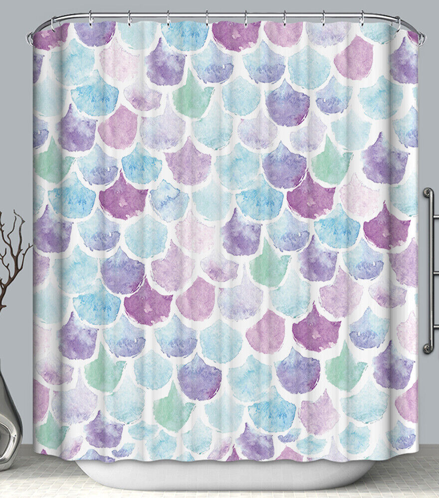 Purple Pink Aqua Mermaid Scales Shower Curtain Fabric for Your Bathroom