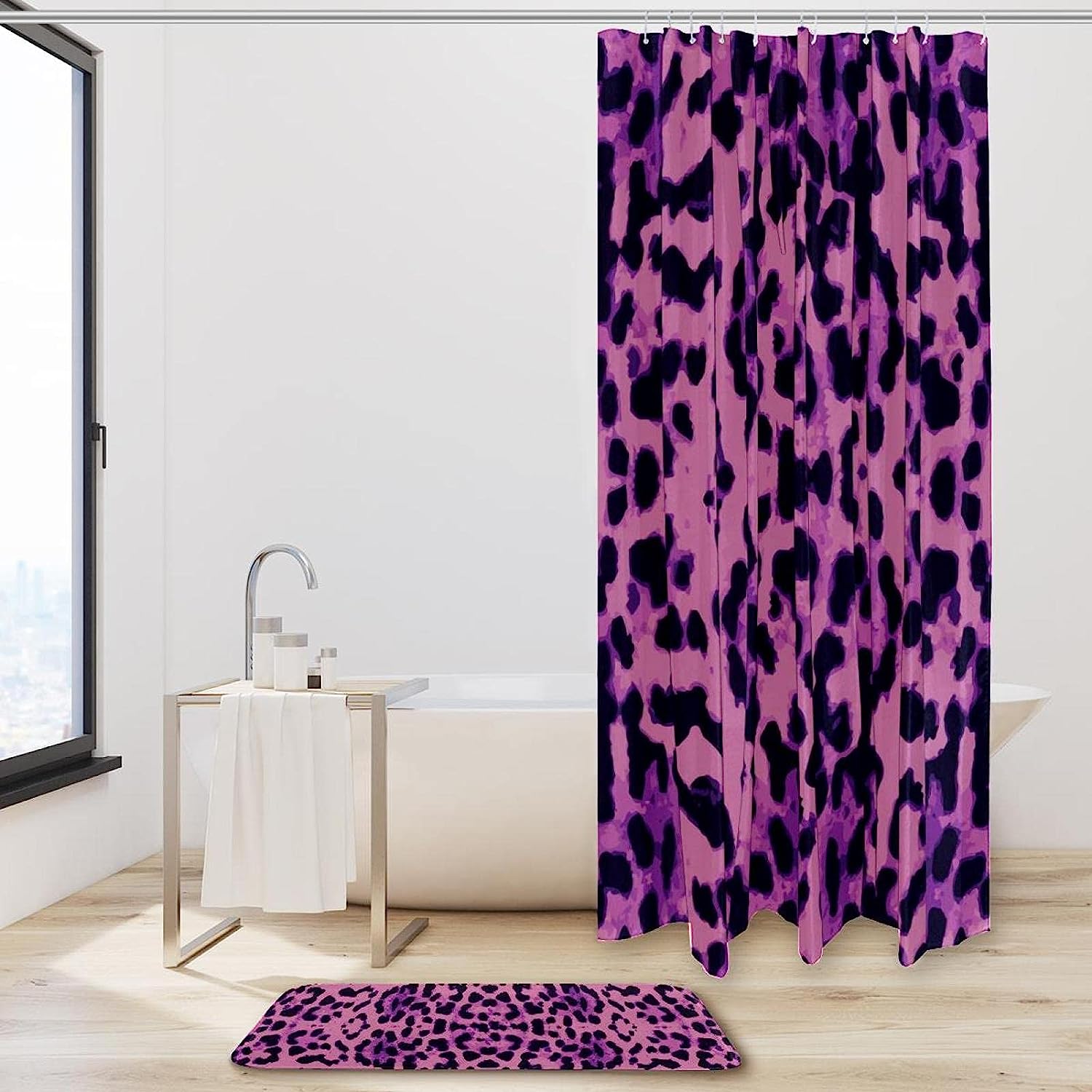 Purple Pink Black Leopard Pattern Unique Shower Curtain