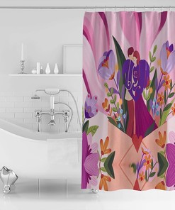 Purple Pink Summer Flowers Botanical Love Hearts Polyester Fabric Shower Curtain