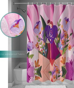 Purple Pink Summer Flowers Botanical Love Hearts Polyester Fabric Shower Curtain