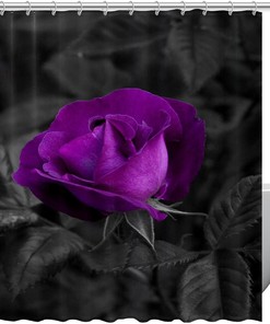 Purple Rose Flower Leaf Fabric Shower Curtain for Bathroom Decor