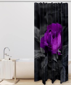 Purple Rose Flower Leaf Fabric Shower Curtain for Bathroom Decor