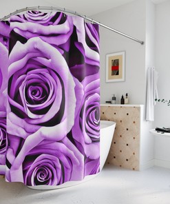 Purple Rose Flowers Shower Curtain, Romantic Floral Bathroom Decor