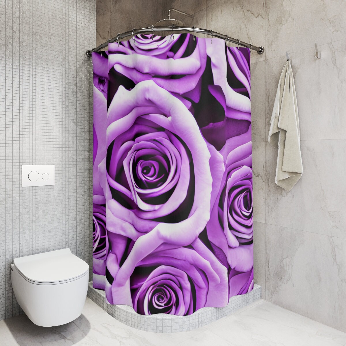 Purple Rose Flowers Shower Curtain, Romantic Floral Bathroom Decor