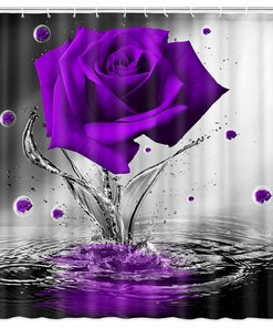 Purple Rose Shower Curtain, Fabric Bath Curtain for Beautiful Bathroom Decor