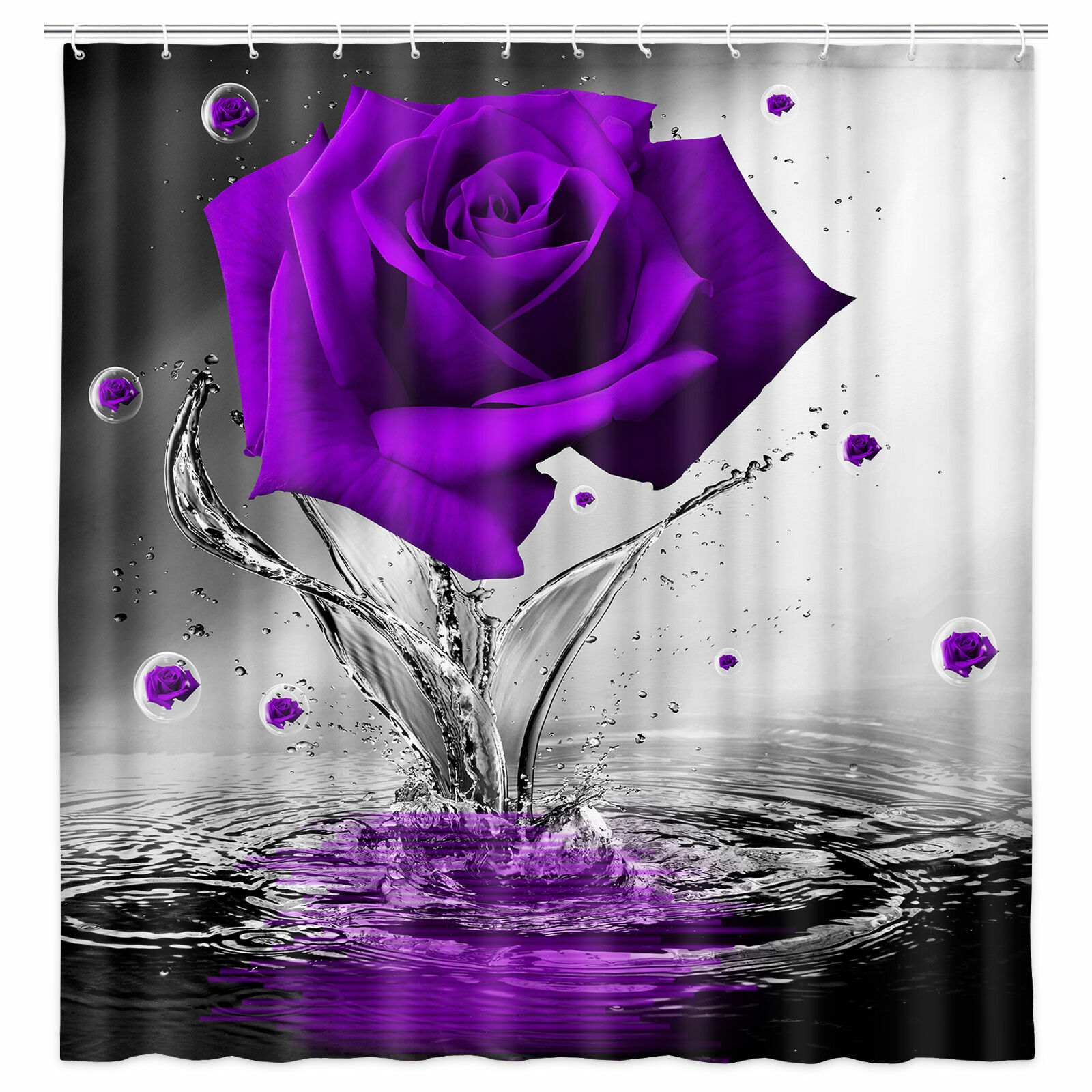 Purple Rose Shower Curtain, Fabric Bath Curtain for Beautiful Bathroom Decor