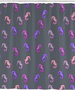 Purple Seahorse Print Shower Curtain for Ocean-Themed Bathroom Design
