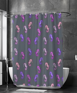 Purple Seahorse Print Shower Curtain for Ocean-Themed Bathroom Design