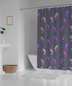 Purple Seahorse Print Shower Curtain for Ocean-Themed Bathroom Design