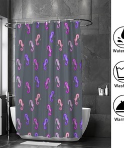 Purple Seahorse Print Shower Curtain for Ocean-Themed Bathroom Design