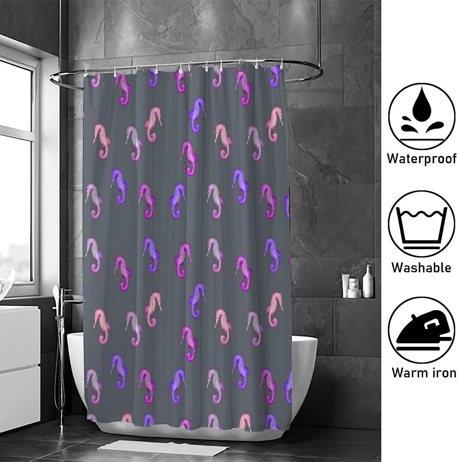 Purple Seahorse Print Shower Curtain for Ocean-Themed Bathroom Design