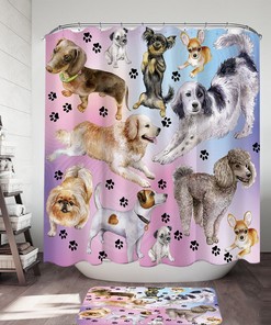 Purple Shower Curtain - Lovely Dogs Design For Bathroom Decor