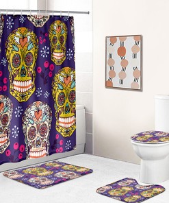 Purple Skull Fabric Shower Curtain - Elegant Skull Bathroom Decor 
