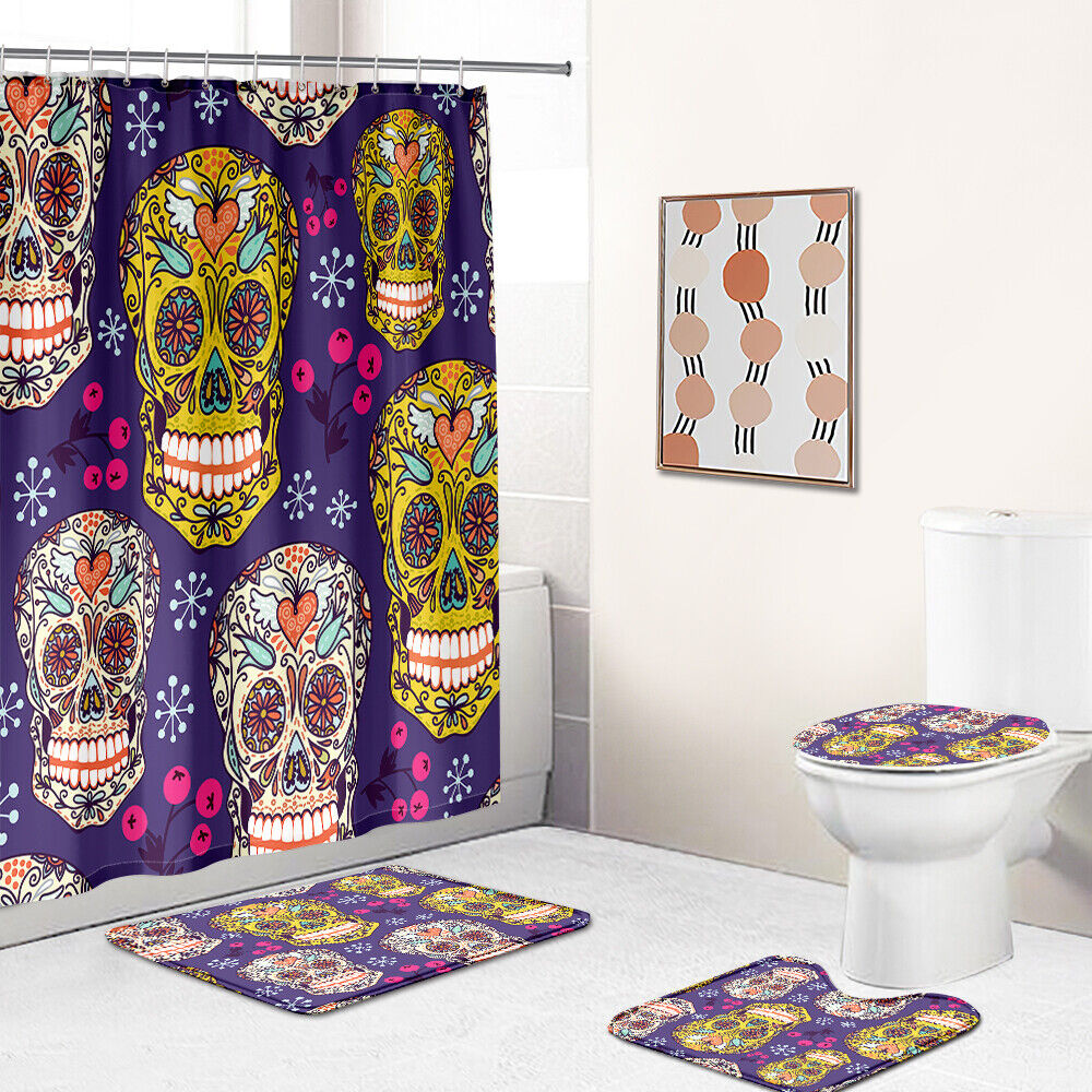 Purple Skull Fabric Shower Curtain - Elegant Skull Bathroom Decor