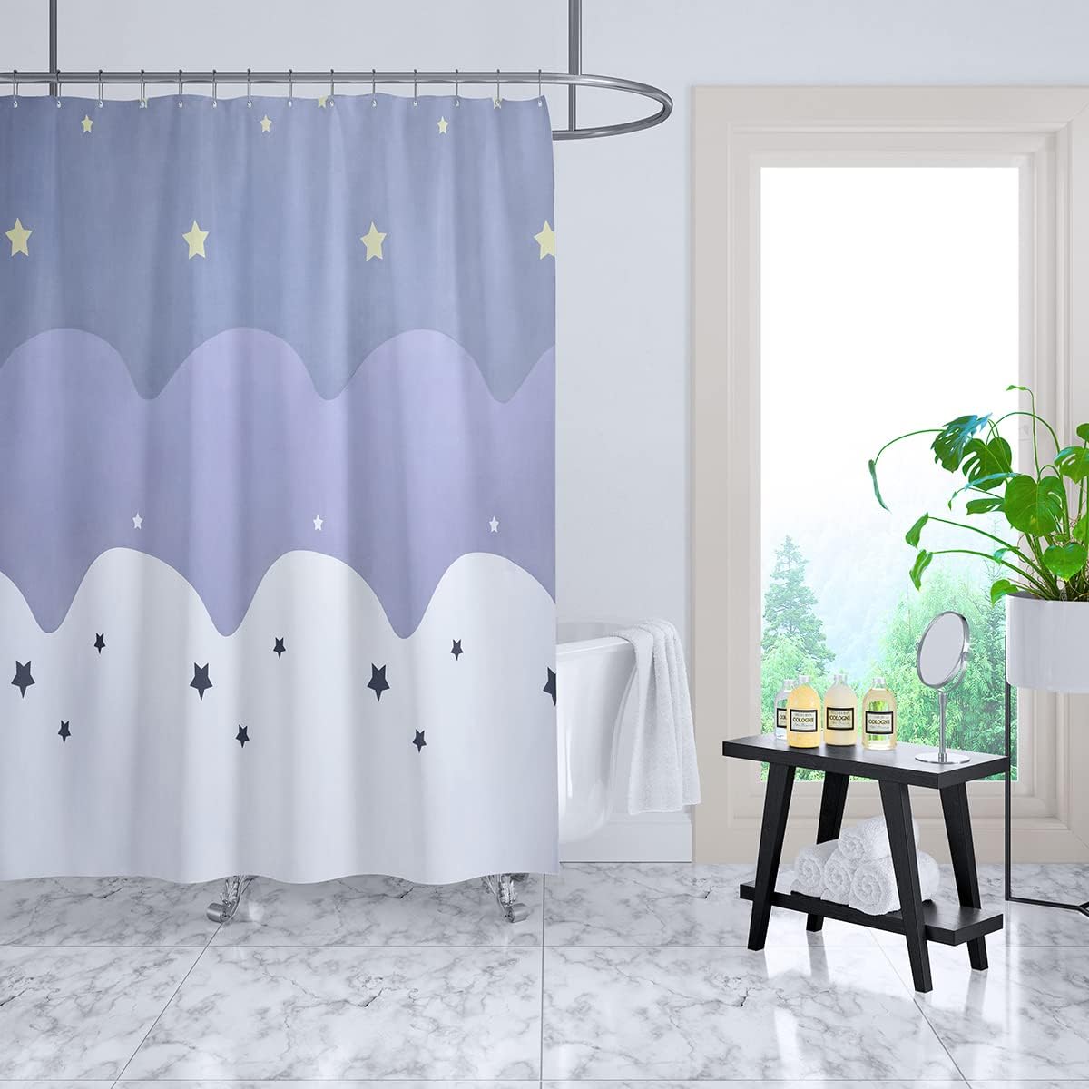 Purple Star Shower Curtain with Texture Design for Chic Bathroom Decor