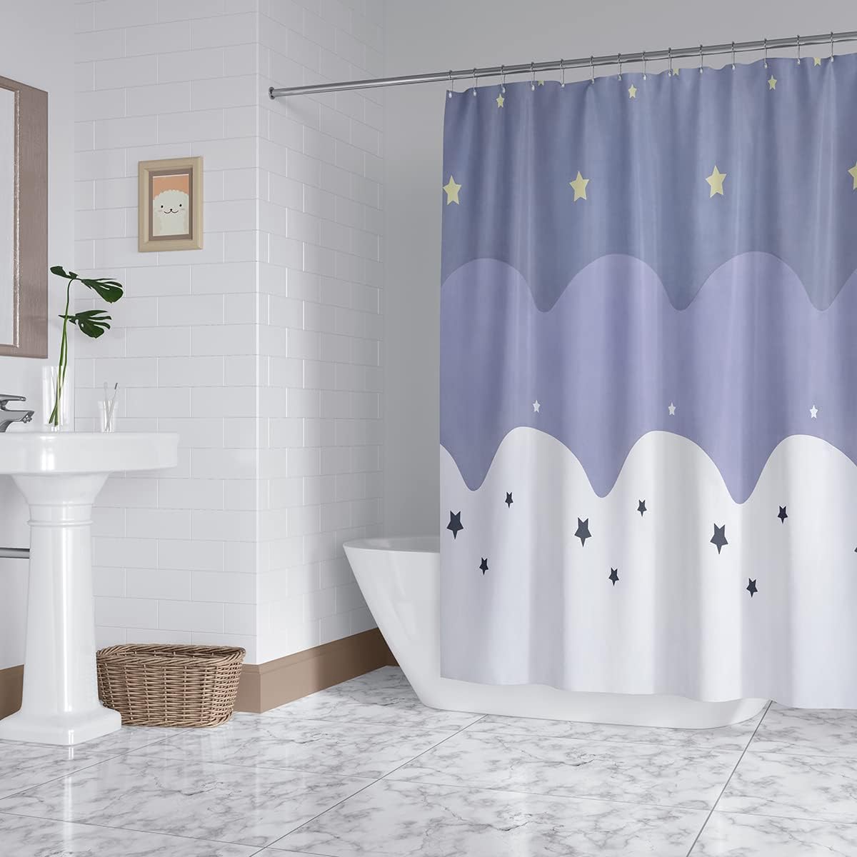 Purple Star Shower Curtain with Texture Design for Chic Bathroom Decor
