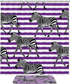 Purple Stripe Zebra Print Waterproof Fabric Shower Curtain for Stylish Bathrooms