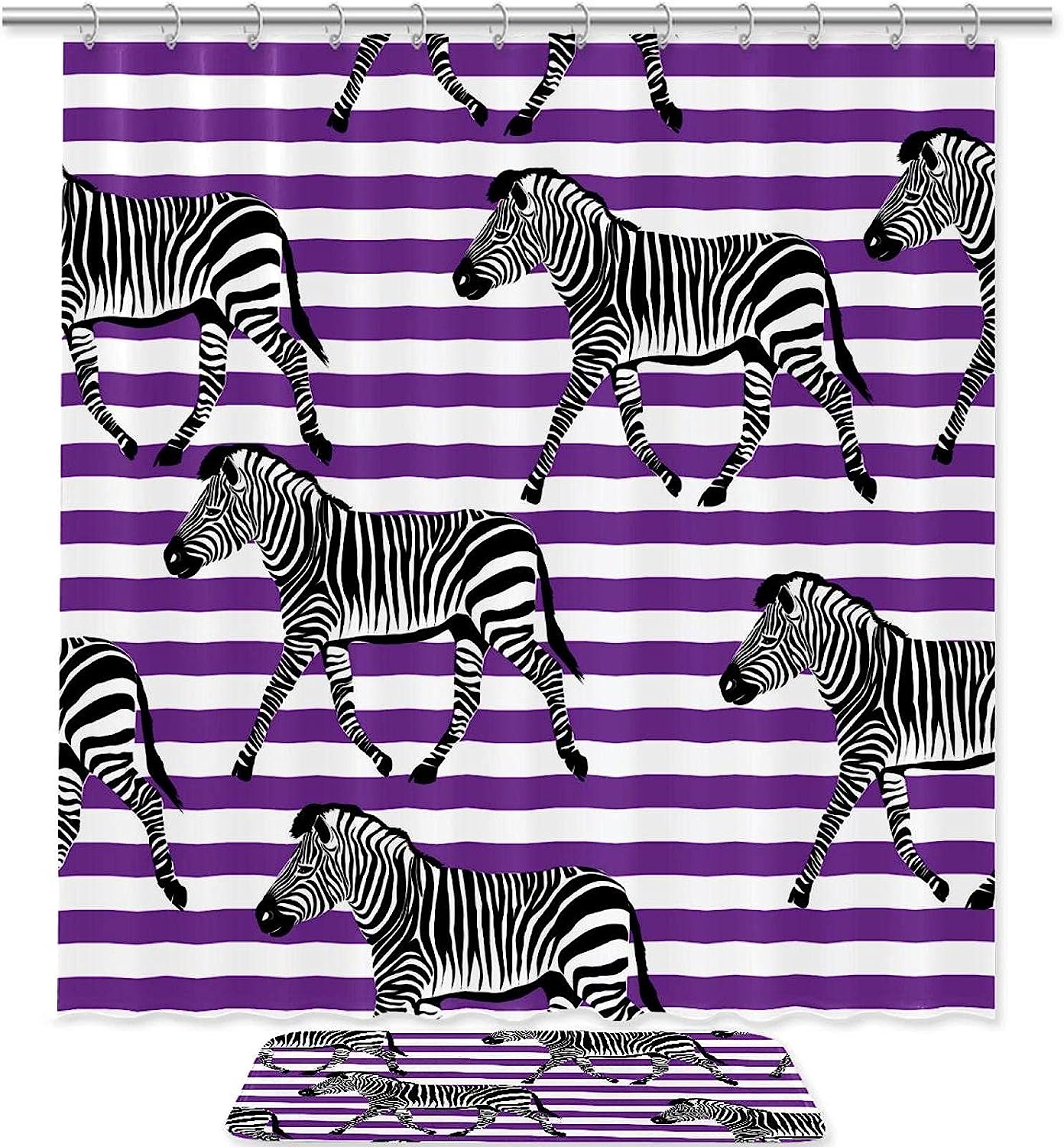 Purple Stripe Zebra Print Waterproof Fabric Shower Curtain for Stylish Bathrooms