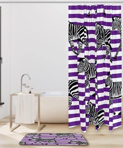 Purple Stripe Zebra Print Waterproof Fabric Shower Curtain for Stylish Bathrooms