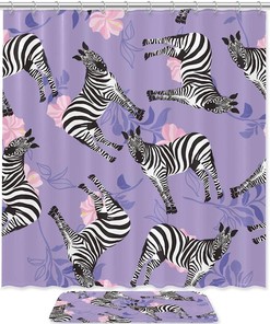 Purple Zebra Print Shower Curtain For Bathroom Tub Set